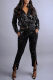Black Fashion Casual Patchwork Sequins Zipper Collar Long Sleeve Two Pieces