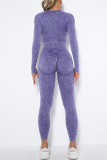 Purple Casual Sportswear Print Split Joint O Neck Long Sleeve Two Pieces
