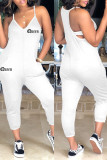 Blue Sexy Casual Letter Print Backless Spaghetti Strap Regular Jumpsuits