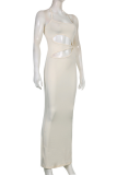 White Sexy Solid Patchwork Halter Pencil Skirt Dresses