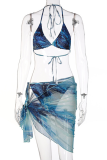 Colour Sexy Vacation Print Patchwork Swimwears