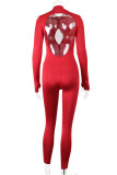 Red Fashion Sexy Solid Hollowed Out Backless Half A Turtleneck Skinny Jumpsuits