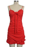 Red Fashion Sexy Solid Bandage Spaghetti Strap Sleeveless Dress