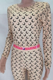 Tangerine Sexy Print Patchwork O Neck Long Sleeve Two Pieces