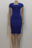 Blue Fashion Casual Solid Basic Short Sleeve Dress