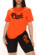 Orange Fashion Casual Letter Print Basic O Neck Short Sleeve Two Pieces