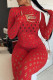 Red Fashion Sexy Solid Hollowed Out See-through Half A Turtleneck Skinny Jumpsuits
