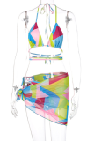 Colour Sexy Vacation Print Patchwork Swimwears