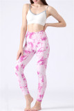 Pink Casual Sportswear Print Basic Skinny High Waist Trousers