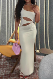 White Sexy Solid Patchwork Halter Pencil Skirt Dresses