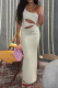 White Sexy Solid Patchwork Halter Pencil Skirt Dresses