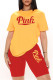 Yellow Fashion Casual Letter Print Basic O Neck Short Sleeve Two Pieces