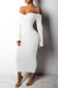 White Fashion Casual Solid Basic V Neck Long Sleeve Dresses