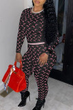 Tangerine Sexy Print Patchwork O Neck Long Sleeve Two Pieces