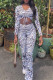 Colour Fashion Casual Print Draw String Frenulum V Neck Long Sleeve Two Pieces