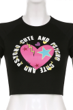 Black Fashion Street Print Patchwork O Neck T-Shirts
