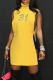 Yellow Street Print Patchwork Turtleneck Straight Dresses