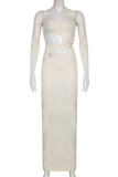White Sexy Solid Patchwork Halter Pencil Skirt Dresses