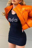 Black Sexy Casual Solid Hot Drill O Neck Vest Dress