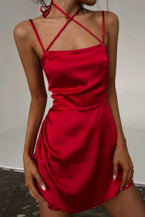 Red Sexy Solid Split Joint Spaghetti Strap A Line Dresses