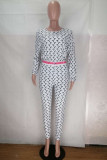 Tangerine Sexy Print Patchwork O Neck Long Sleeve Two Pieces