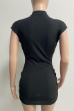 Red Sexy Solid Patchwork V Neck One Step Skirt Dresses