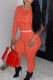 Tangerine Sexy Print Patchwork O Neck Long Sleeve Two Pieces