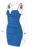 Blue Sexy Solid Patchwork V Neck Pencil Skirt Dresses