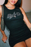 Black Sexy Casual Solid Hot Drill O Neck Vest Dress