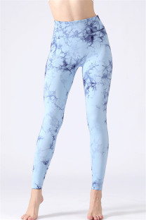 Deep Blue Casual Sportswear Print Basic Skinny High Waist Trousers