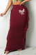 Burgundy Casual Print Patchwork Straight High Waist Pencil Positioning Print Bottoms