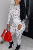Tangerine Sexy Print Patchwork O Neck Long Sleeve Two Pieces