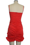 Red Fashion Sexy Solid Bandage Spaghetti Strap Sleeveless Dress
