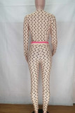 Tangerine Sexy Print Patchwork O Neck Long Sleeve Two Pieces