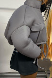 Grey Casual Solid Patchwork Draw String Pocket Frenulum Zipper Outerwear