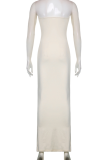 White Sexy Solid Patchwork Halter Pencil Skirt Dresses