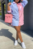 Pink Fashion Casual Patchwork Basic Turndown Collar Tops