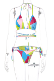 Colour Sexy Vacation Print Patchwork Swimwears