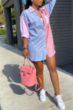 Pink Fashion Casual Patchwork Basic Turndown Collar Tops