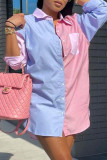 Pink Fashion Casual Patchwork Basic Turndown Collar Tops