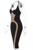 Black Sexy Solid Mesh Square Collar Pencil Skirt Dresses