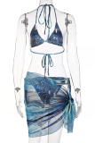 Colour Sexy Vacation Print Patchwork Swimwears