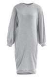 Grey Casual Solid Patchwork O Neck Straight Dresses
