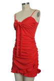 Red Fashion Sexy Solid Bandage Spaghetti Strap Sleeveless Dress