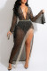 Black Sexy Patchwork Hot Drilling Tassel See-through V Neck Evening Dress