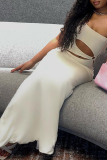 White Sexy Solid Patchwork Halter Pencil Skirt Dresses
