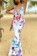 White Fashion Sexy Print Backless Spaghetti Strap Long Dress