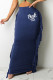 Blue Casual Print Patchwork Straight High Waist Pencil Positioning Print Bottoms