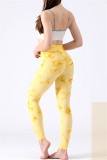 Yellow Casual Sportswear Print Basic Skinny High Waist Trousers