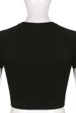 Black Fashion Street Print Patchwork O Neck T-Shirts